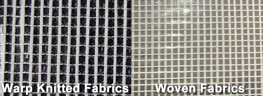 Tarpaulin woven fabrics and warp knitted fabrics